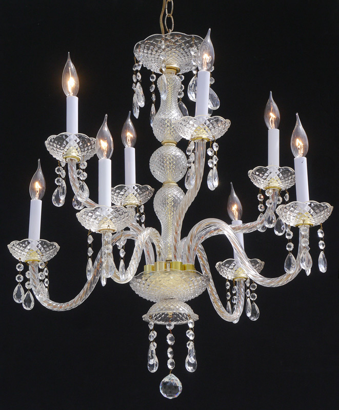 Appraisal: LIGHT CRYSTAL CHANDELIER twist glass arms on levels with cut