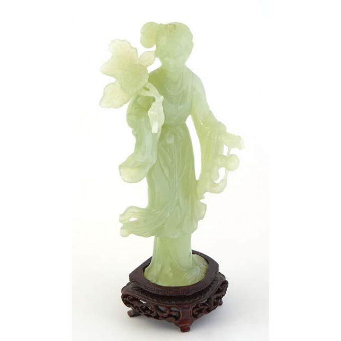 Appraisal: Asian Carved Jade Standing Kwn Yin Figure th c holding