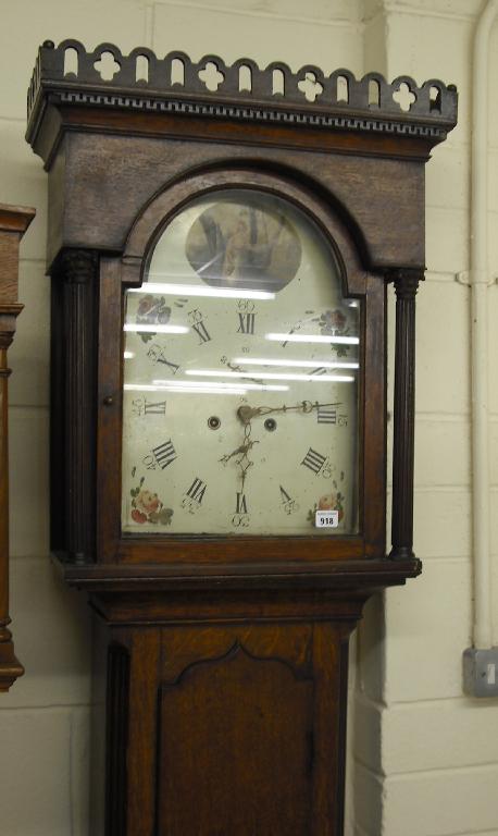 Appraisal: Oak eight day longcase clock the painted arched dial with