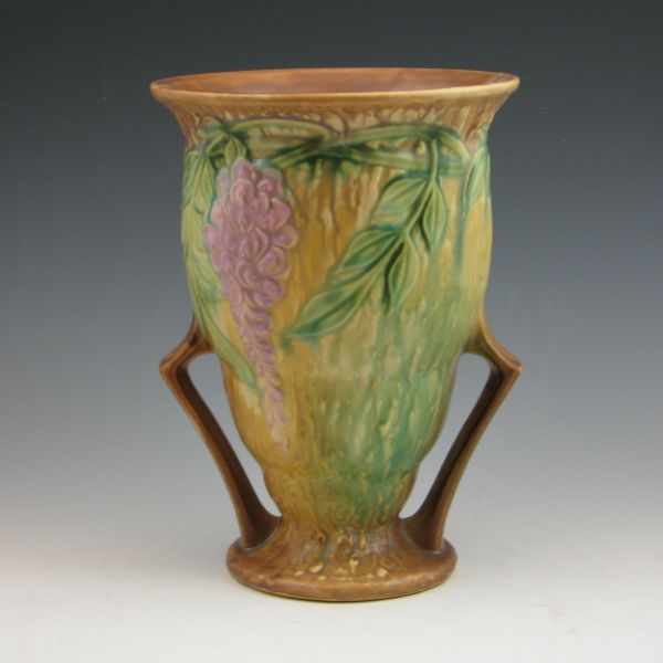 Appraisal: Roseville Wisteria - '' handled vase in brown Unmarked Mint