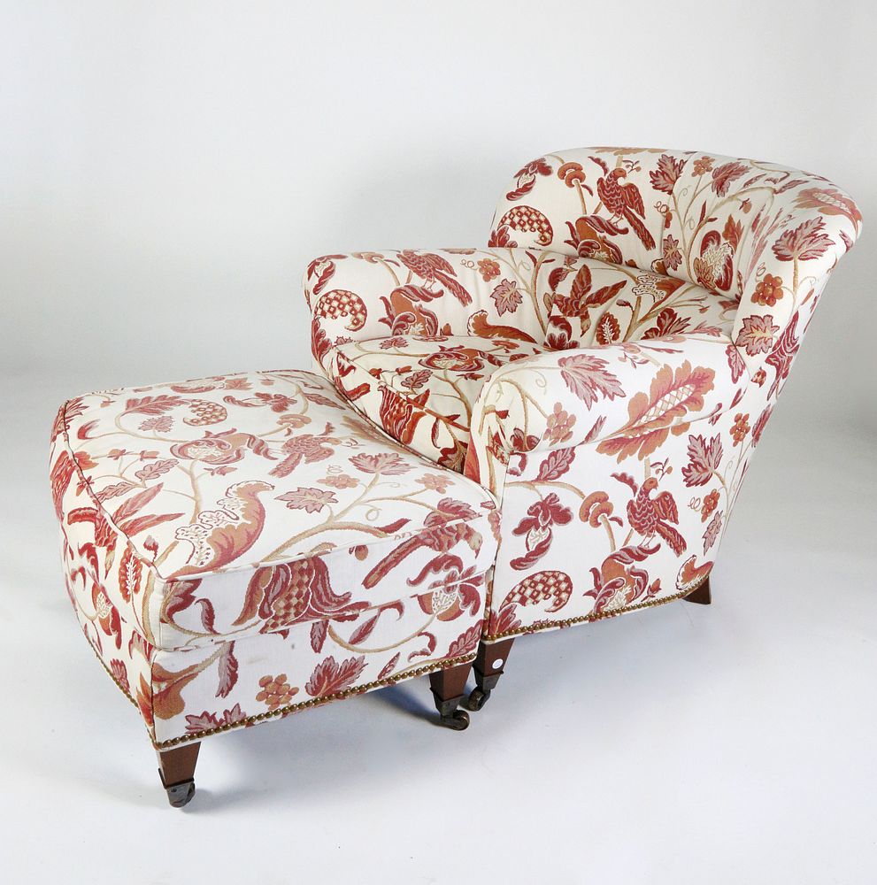 Appraisal: Brunschwig and Fils Red and Creme Upholstered Club Chair and