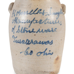 Appraisal: An Ohio Cobalt Script-Painted Four Gallon Stoneware Crock Mid th