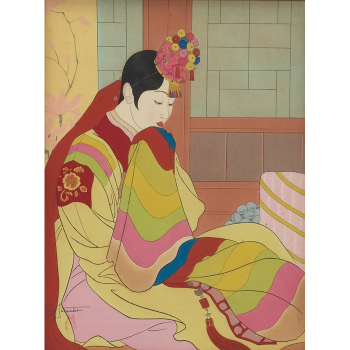 Appraisal: Paul Jacoulet French - ''JapaneseFigures '' c pairof color woodcuts