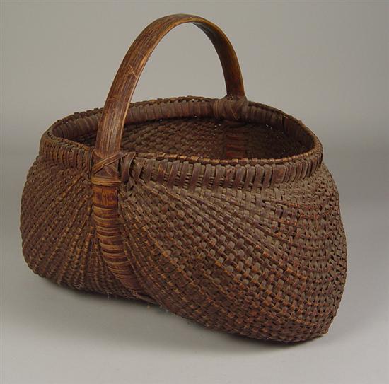 Appraisal: Oak Splint Basket Circa Finely woven splints with wonderful oxidation