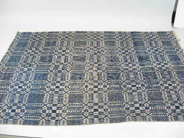 Appraisal: Blue White Coverlet th c two-part weave on linen x