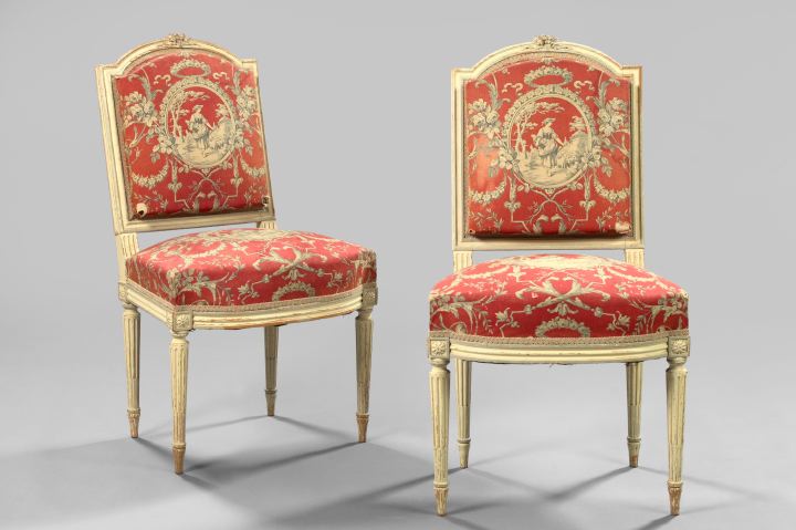 Appraisal: Pair of Louis XVI-Style Polychromed Sidechairs early th century each