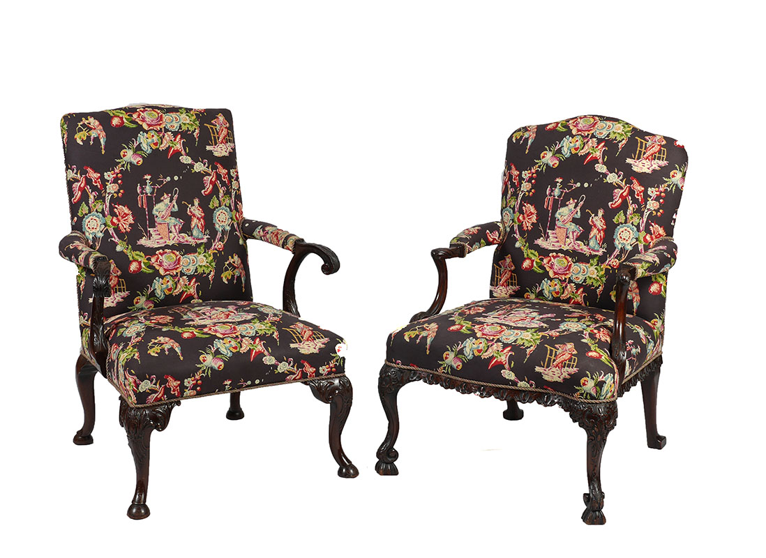 Appraisal: CARVED CHIPPENDALE STYLE PARLOR CHAIRS Similar but not identical chairs