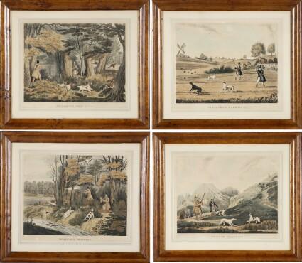 Appraisal: English School th C Four Hunt Scenes Acquatints matted and