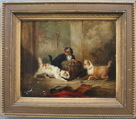 Appraisal: TERRIERS RATTING OIL CANVAS In the style of George Armfield