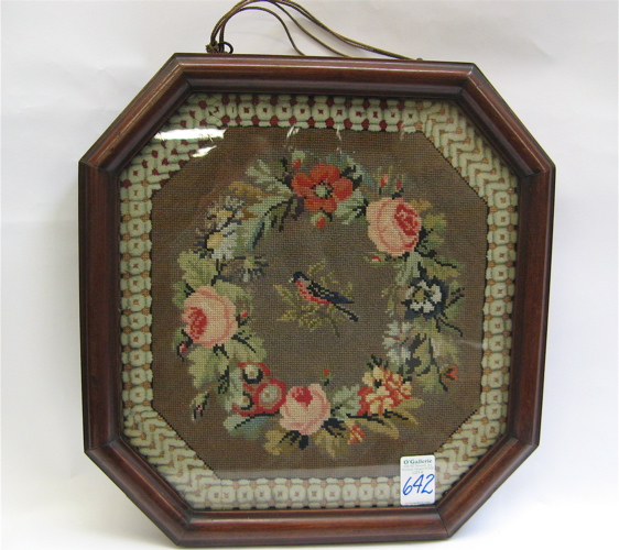 Appraisal: ENGLISH VICTORIAN FINE NEEDLEWORK FRAMED PICTURE OR CENTERPIECE of a