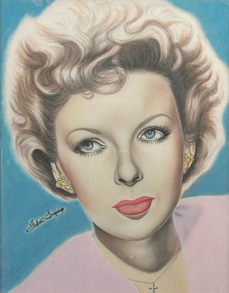 Appraisal: An Ida Lupino signed self portrait s Rendered on paper