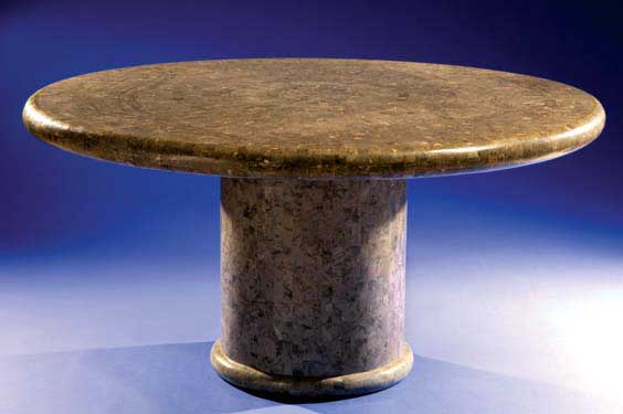 Appraisal: HARDSTONE MOSAIC APPLIQU TABLE Hardstone mosaic appliqu table probably fossilized