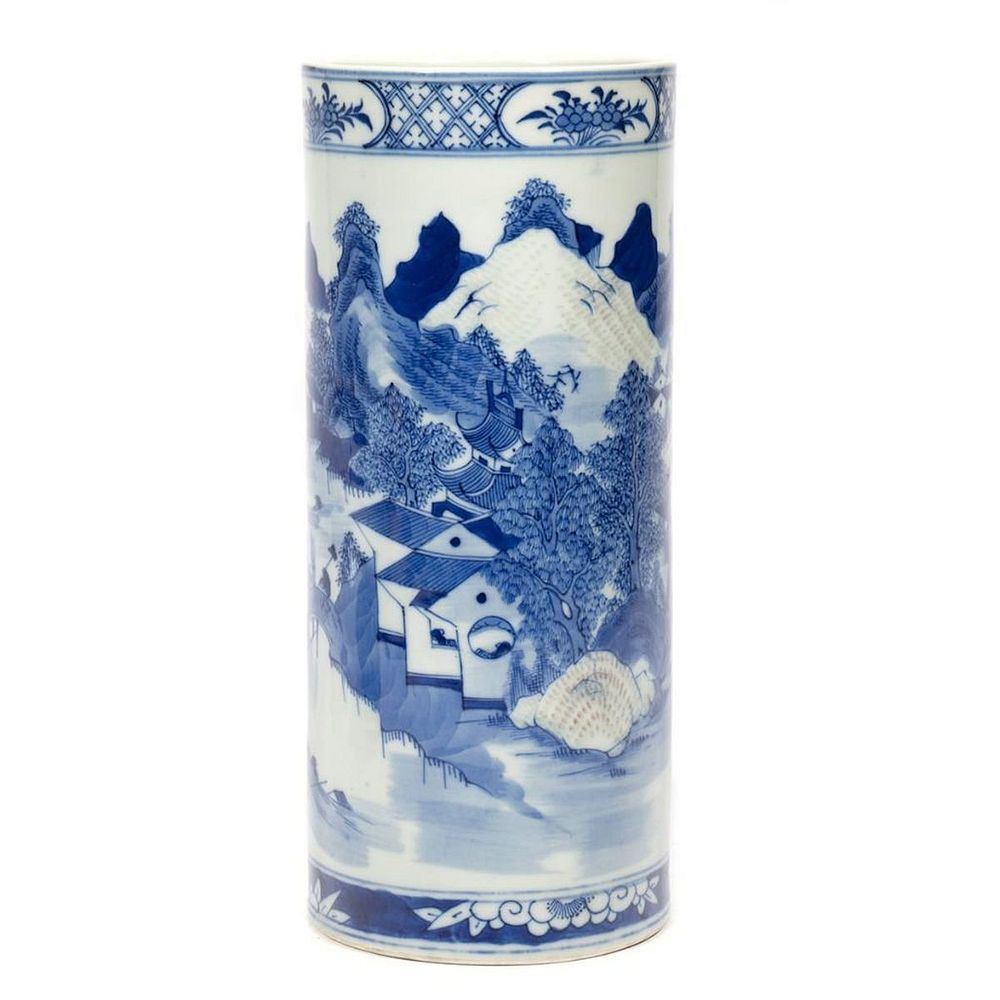 Appraisal: Japanese Porcelain Vase Decorated in blue and white with mountainous