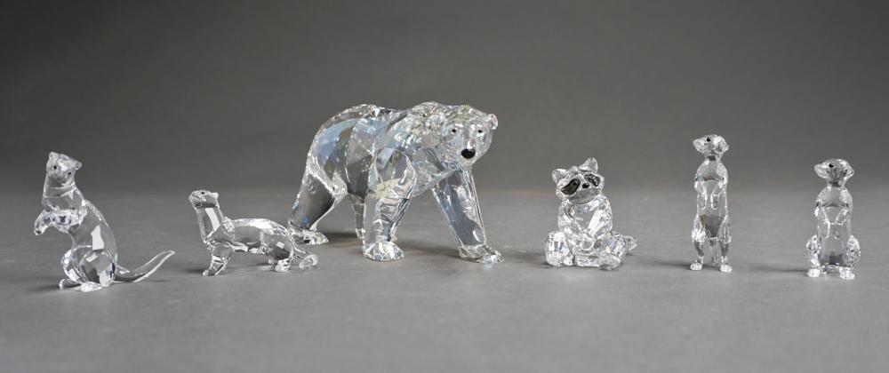 Appraisal: Swarovski Clear Crystal Polar Bear Racoon and Four Otters H