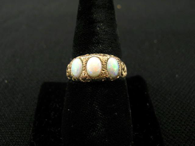 Appraisal: Victorian Opal Ring three fiery blue-green gems in fancy engraved