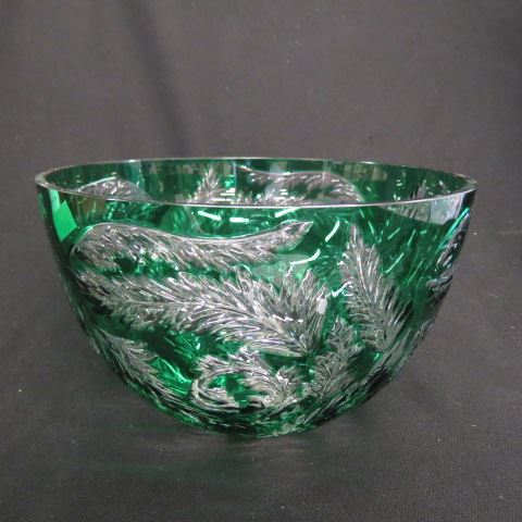 Appraisal: Emerald Cut-to-Clear Bowl elaborate fern decor signed excellent