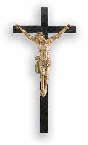 Appraisal: A Slovakian carved and polychrome wood crucifix early th century