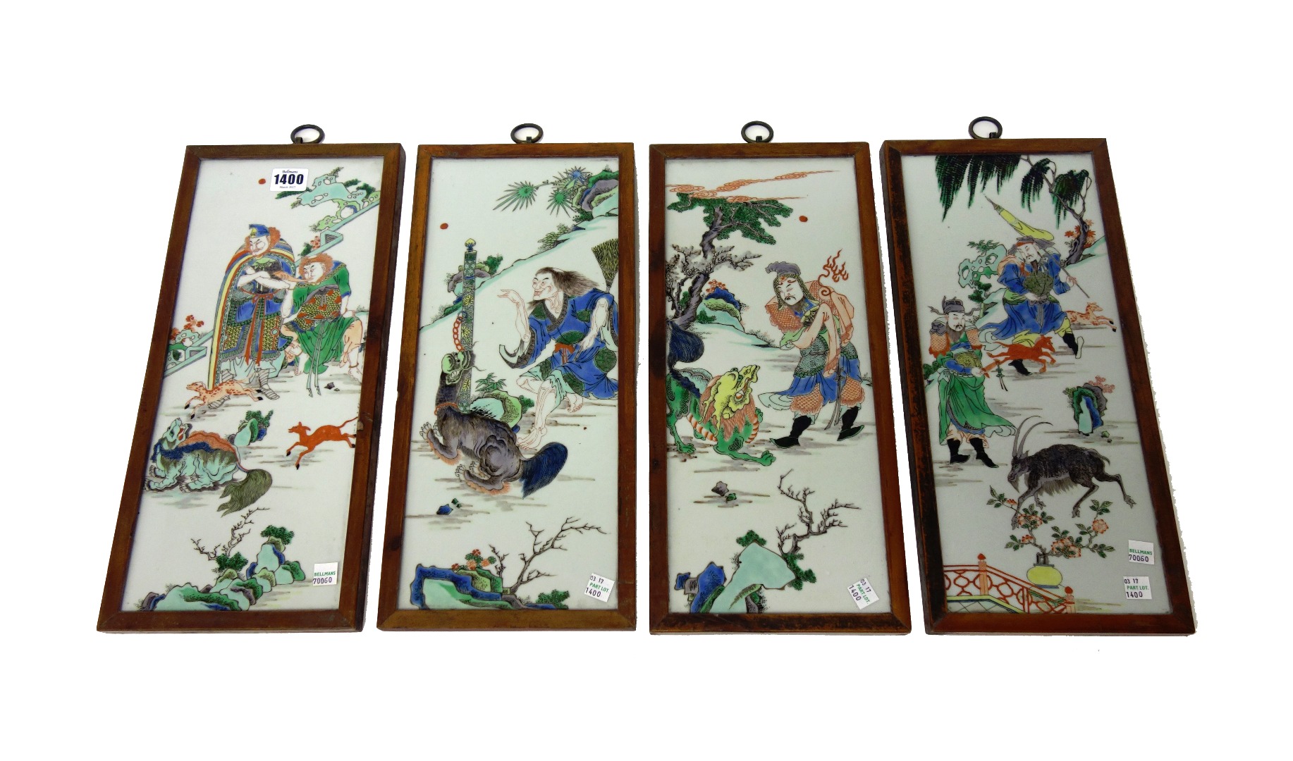 Appraisal: A set of four Chinese famille-verte rectangular plaques circa painted