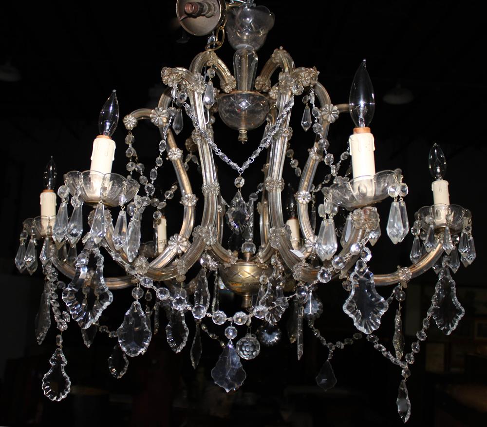 Appraisal: LOUIS XV STYLE GLASS AND METAL SIX LIGHT CHANDELIER each