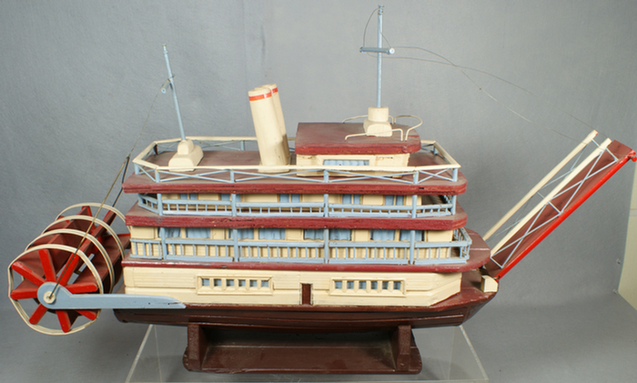 Appraisal: Painted wood model of a paddlewheel steamboat th c h