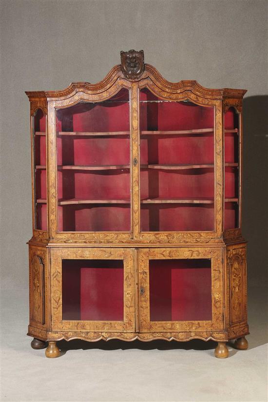 Appraisal: Lot Property of Various Owners Dutch Rococo Marquetry Walnut Bookcase-Cabinet