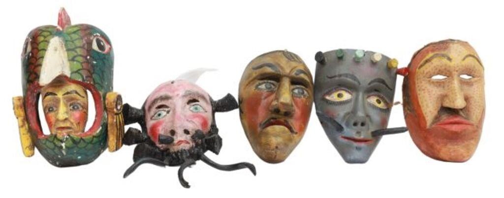 Appraisal: lot of Carved and polychrome painted folk art masks Mexico