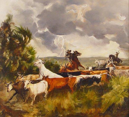 Appraisal: STAHL-BRISKEY Regina American th C Florida Cracker Cattle Drive OIL