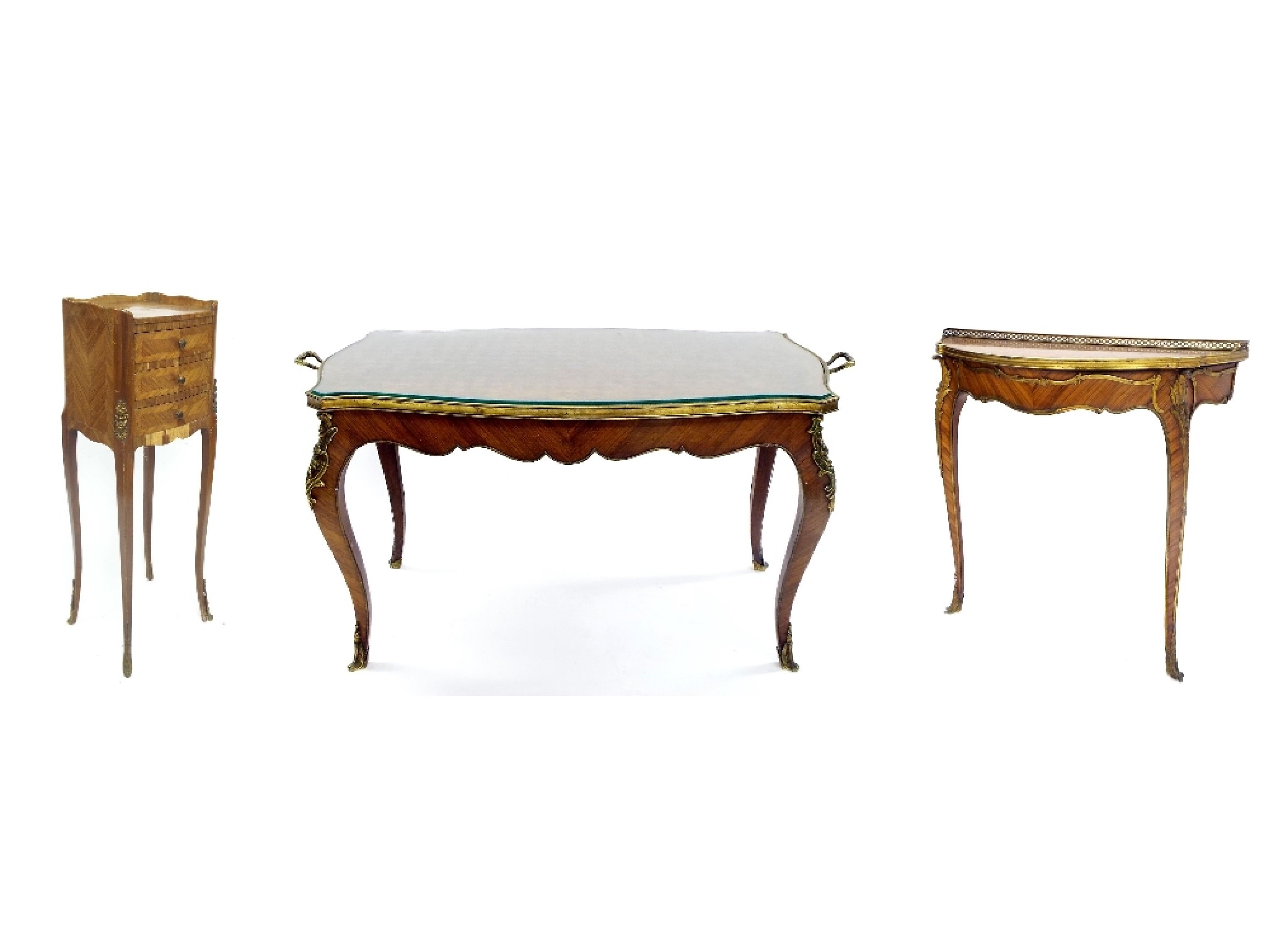 Appraisal: Three French kingwood veneered pieces of furniture to include ormolu