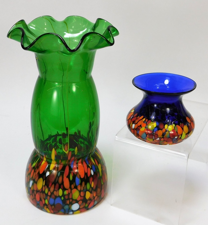 Appraisal: PC KRALIK BLUE AND GREEN BOHEMIAN ART GLASS VASES Bohemia