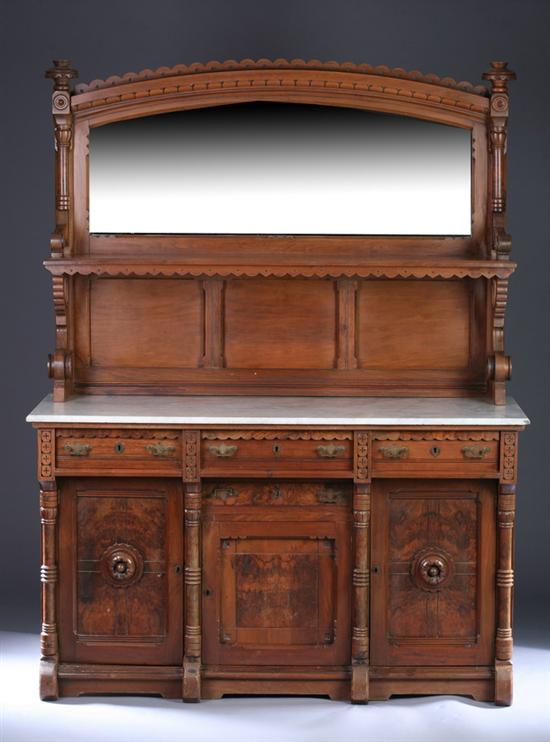 Appraisal: CONTINENTAL WALNUT MIRROR-TOPPED RENAISSANCE REVIVAL BUFFET A DEUX CORPS th