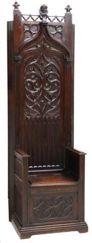 Appraisal: French Gothic Revival carved oak hall chair late th c