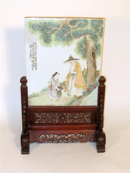 Appraisal: Chinese famille rose table screen republic period Of tall rectangular