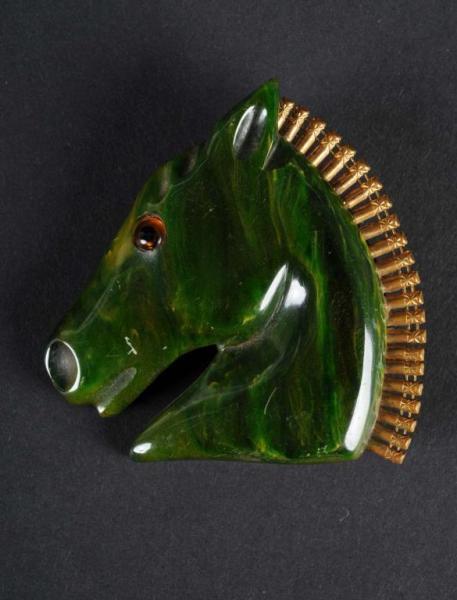 Appraisal: Bakelite Green Horse Head Pin Condition Excellent Size - L