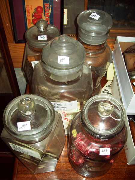 Appraisal: A COLLECTION OF FIVE 'S LOLLY JARS