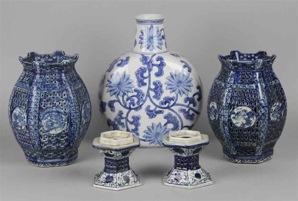 Appraisal: A PAIR OF CHINESE BLUE AND WHITE HEXAGONAL LANTERNS ON