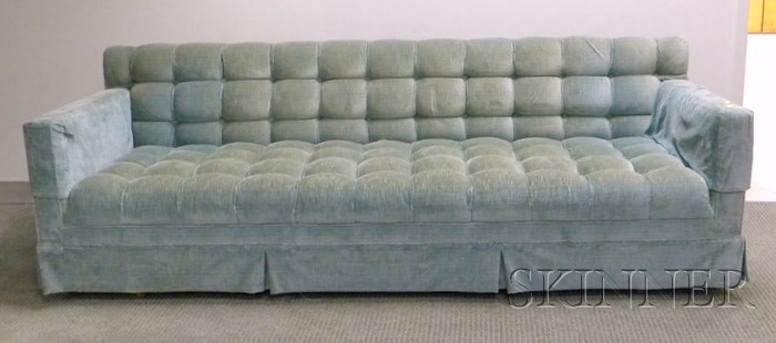 Appraisal: Dunbar Tufted Blue Velvet Upholstered Sofa c Berne Indiana ht