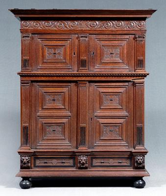 Appraisal: Renaissance style carved oak cabinet carved tympanum over finely paneled