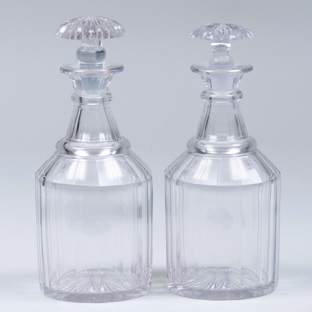 Appraisal: Pair of Antique Anglo-Irish Glass Decanters Together with two stoppers