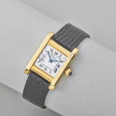 Appraisal: CARTIER K GOLD LADIES TANK FRANCAISE WRISTWATCH Manual wind white