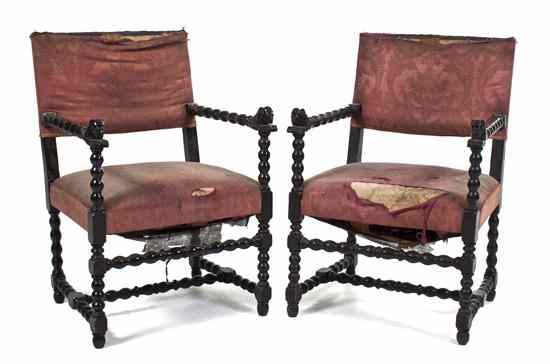 Appraisal: Two Renaissance Revival Open Armchairs having an upholstered back and