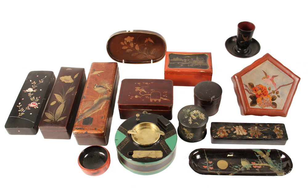 Appraisal: PCS JAPANESE LACQUER - Collection of Glove Boxes Pencil Boxes