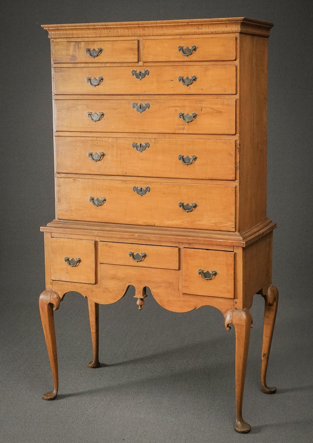 Appraisal: QUEEN ANNE MAPLE FLAT-TOP HIGHBOY COASTAL NEW ENGLAND CONNECTICUT OR