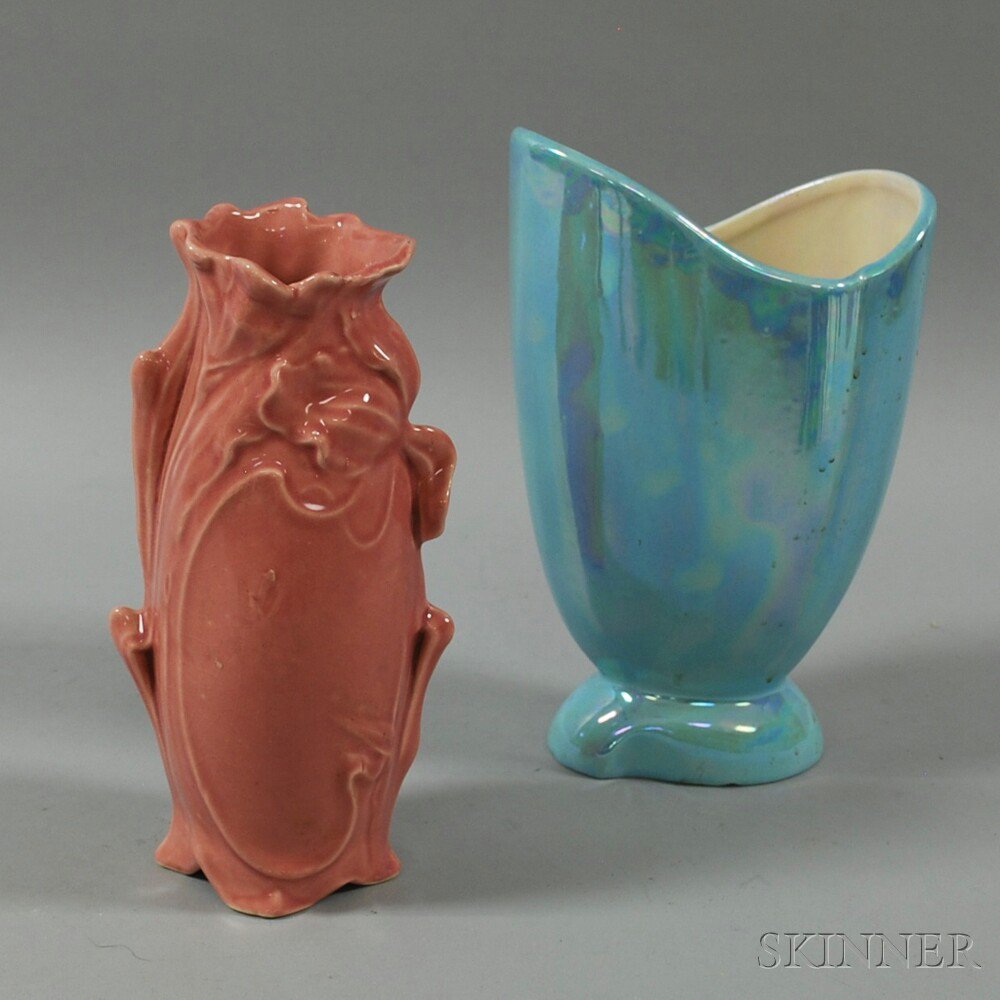 Appraisal: Two Pieces of Art Pottery a Roseville iridescent glazed vase