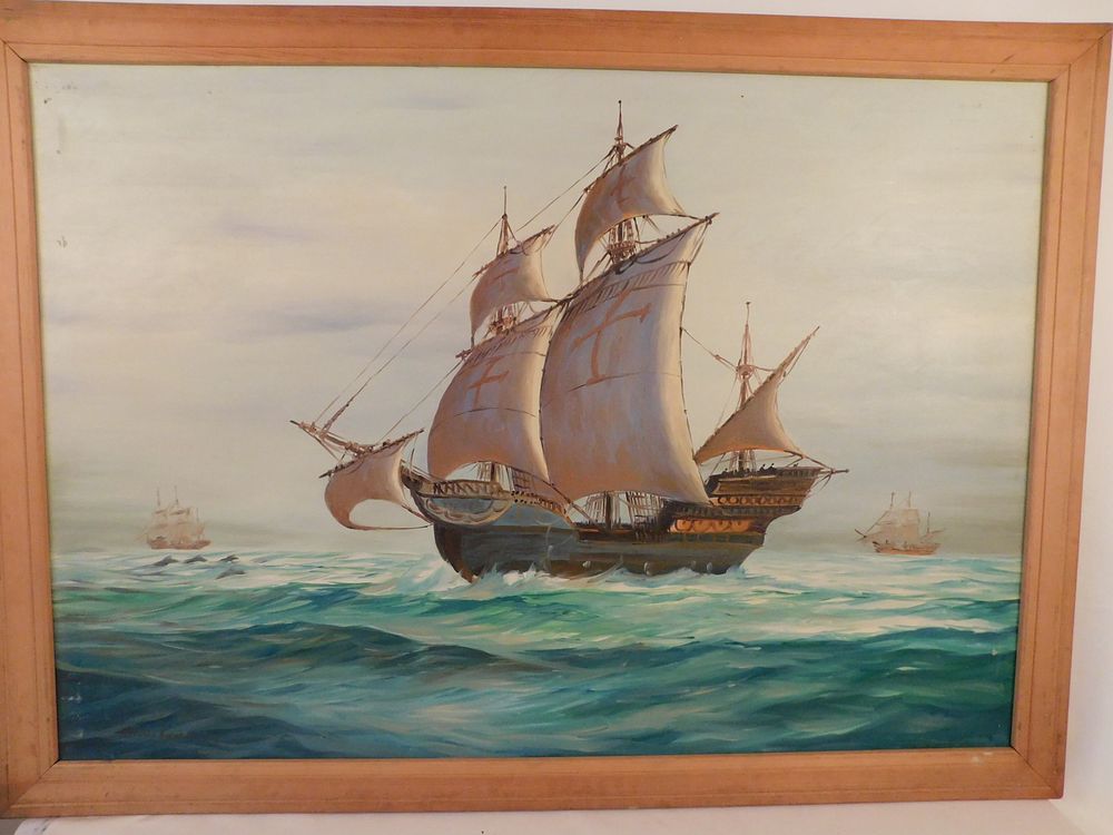 Appraisal: SILVA FERNANDES GALLEON PAINTING Large oil on canvas of a