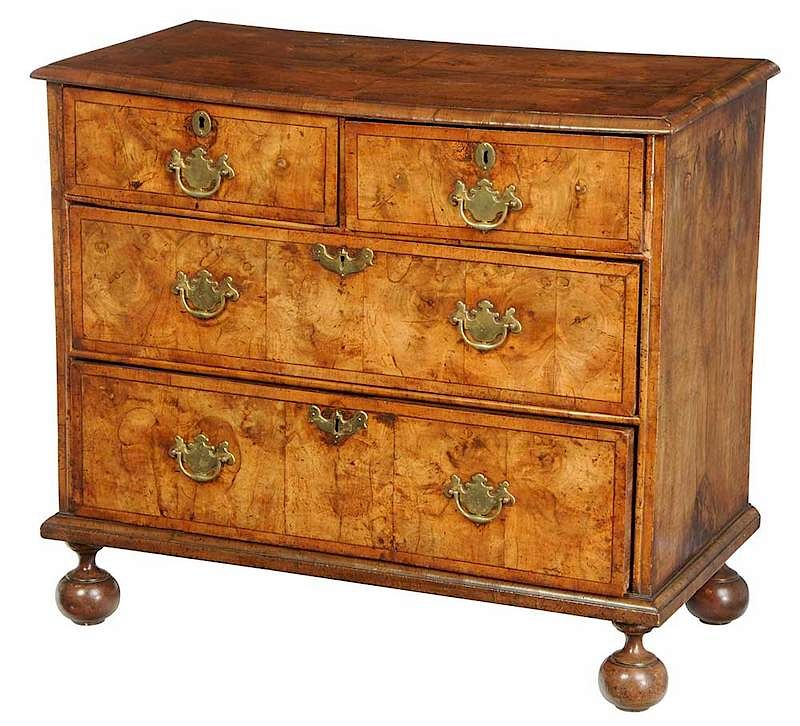 Appraisal: William and Mary Burlwood Veneered Chest British th century figured