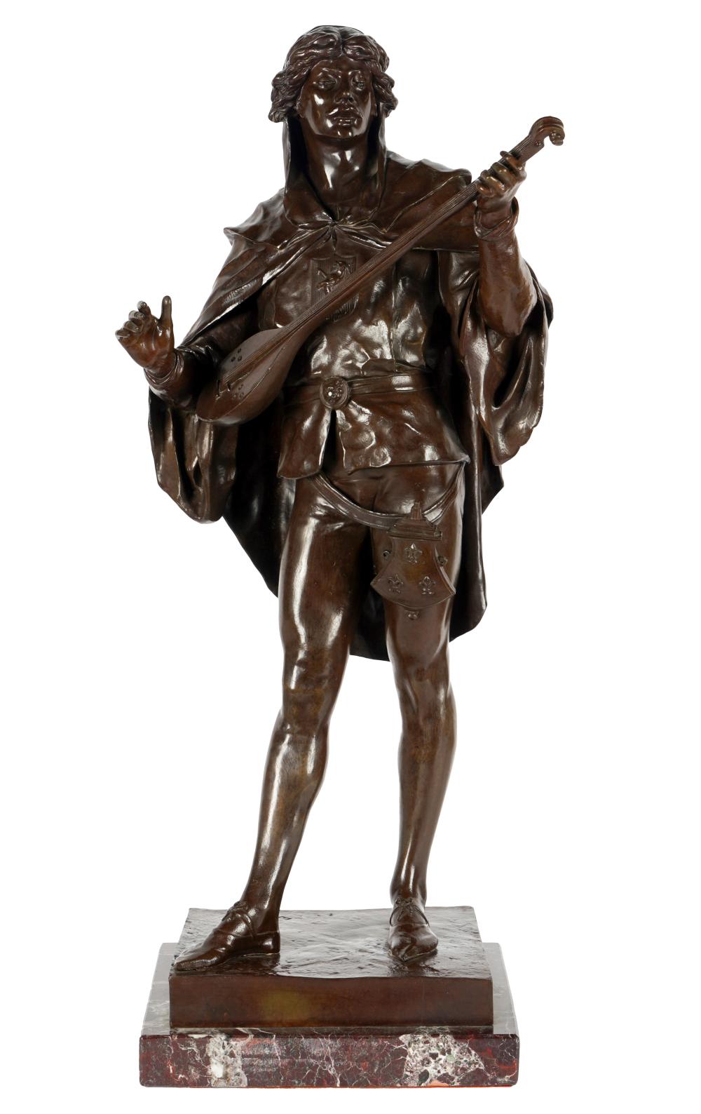 Appraisal: EMILE PICAULT - LE TROUBADOURbronze with brown patination on an