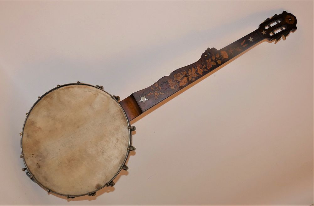 Appraisal: ANTIQUE ROSEWOOD INLAID BANJO - LEVI BROWN Fine and rare