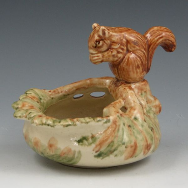 Appraisal: Weller Woodcraft squirrel bowl in glossy glaze finish Unmarked There