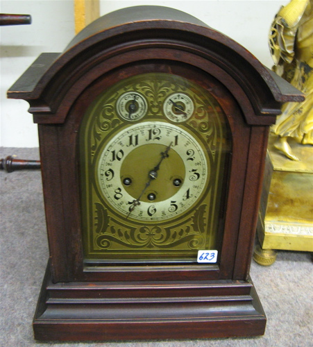 Appraisal: MAHOGANY BRACKET CLOCK Junghans Clock Co Germany c 's The