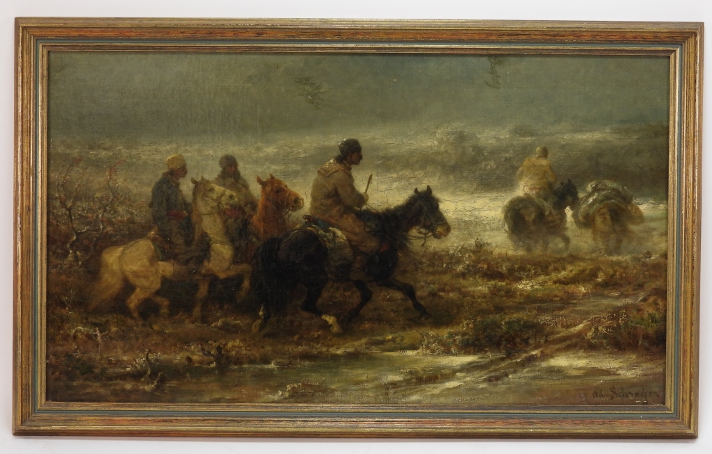 Appraisal: ADOLPH SCHREYER ARABIAN ORIENTALIST HORSE PAINTING France Germany - Depicts